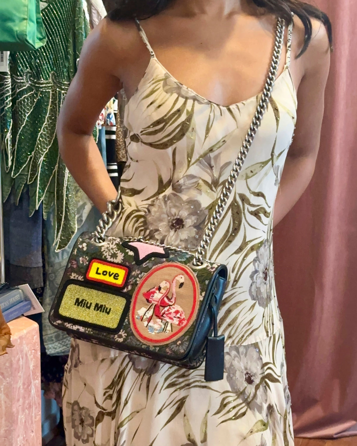 AW2016 MIU MIU Appliqued Floral Jacquard Club Shoulder Bag