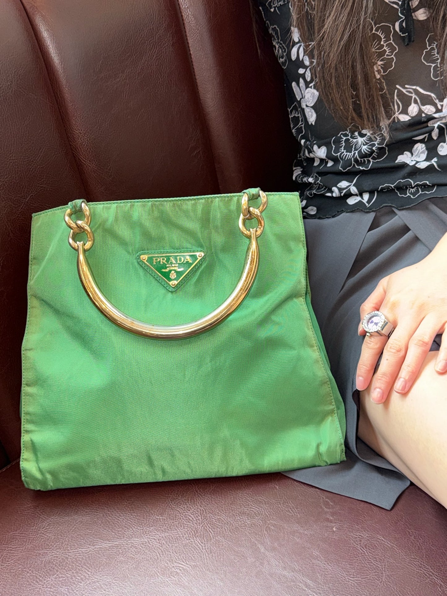 90s PRADA Green Tessuto Metallo Bag (as is)