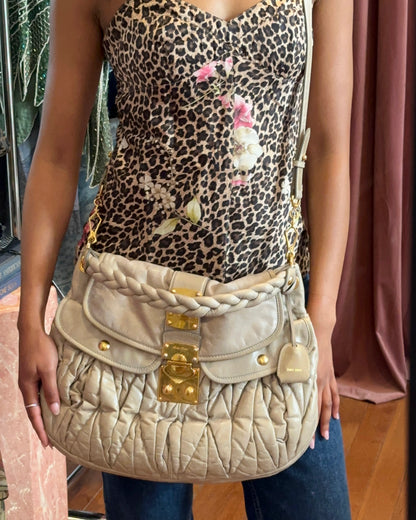 2000s MIU MIU Beige Matelasse Leather Coffer Bag