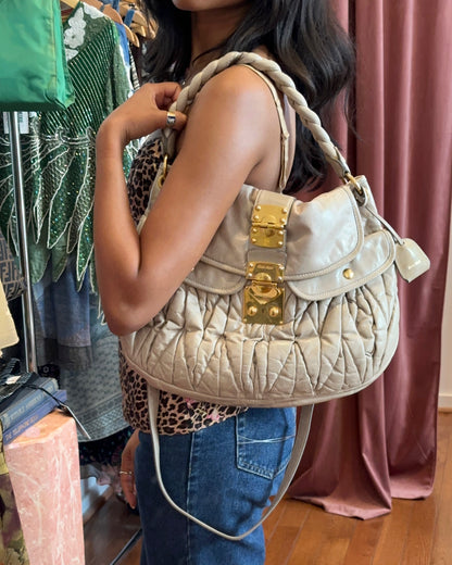 2000s MIU MIU Beige Matelasse Leather Coffer Bag