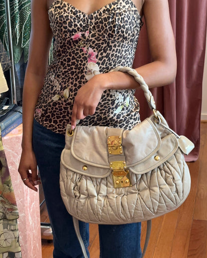 2000s MIU MIU Beige Matelasse Leather Coffer Bag