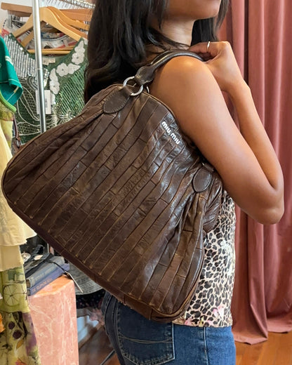 2000s MIU MIU Chocolate Patchwork Leather Bag