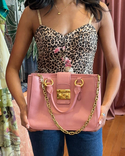2000s MIU MIU Pink Madras Leather Structured Lock Satchel