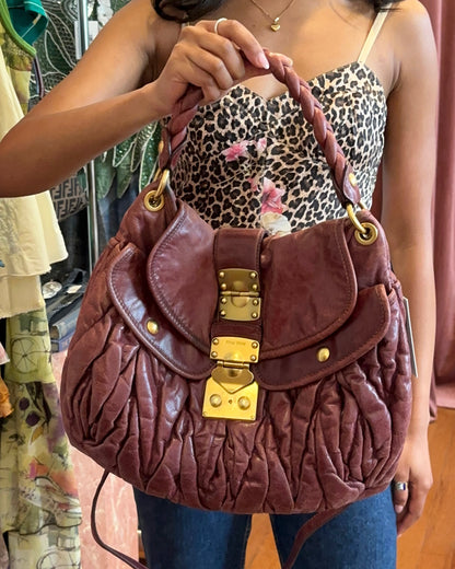 2000s MIU MIU Maroon Matelasse Leather Coffer Bag