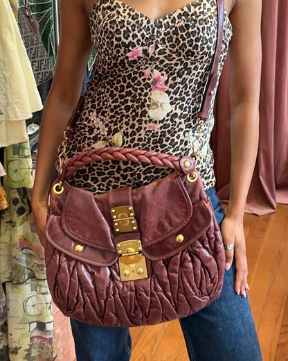 2000s MIU MIU Maroon Matelasse Leather Coffer Bag