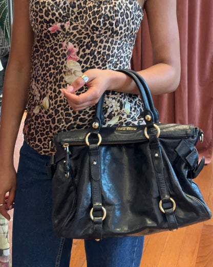 2000s MIU MIU Vitello Lux Black Large Bow Bag