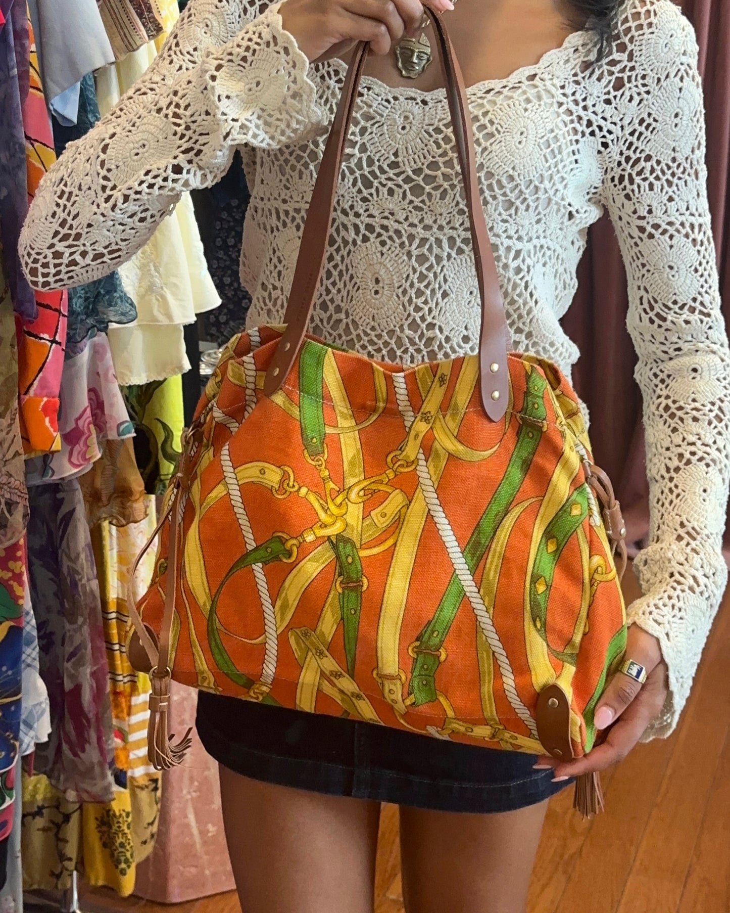 2000s MIU MIU Equestrian Canvas & Leather Bag