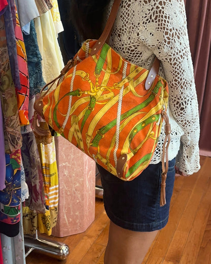 2000s MIU MIU Equestrian Canvas & Leather Bag