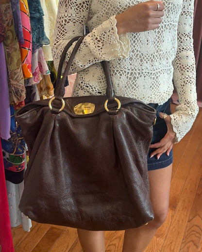 2000s MIU MIU Chocolate Brown Vitello Lux Turn-Lock Bag