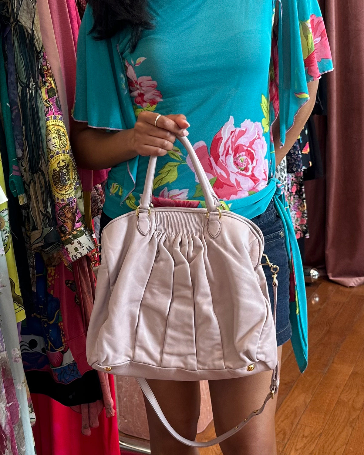 2000s MIU MIU Vitello Lux Pleated Lilac Bag