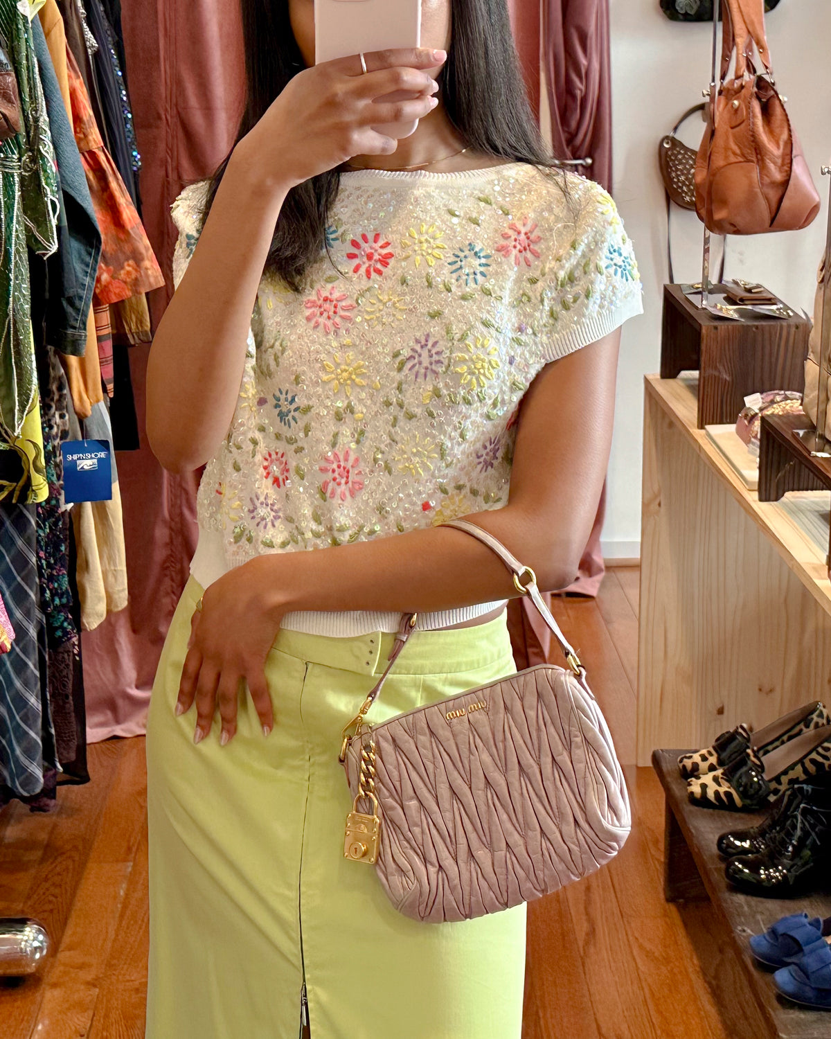 2000s MIU MIU Blush Matelasse Bag w/Padlock