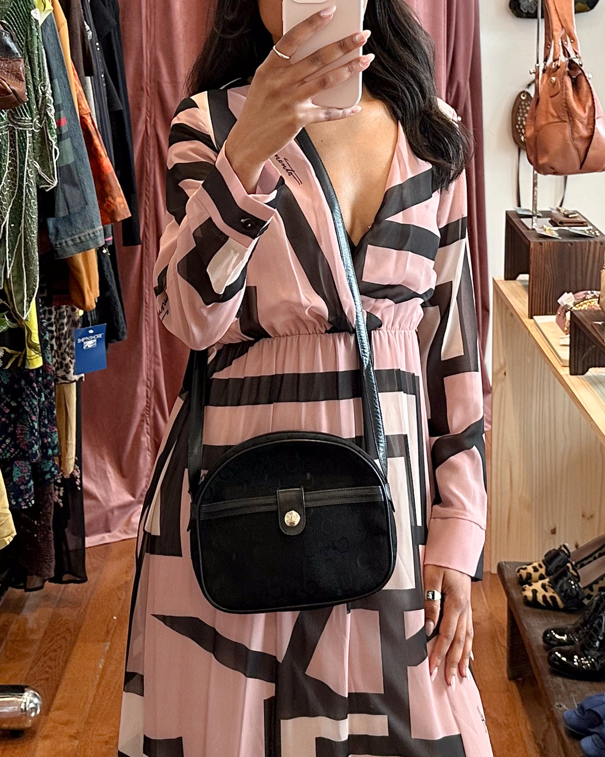90s CELINE C Macadam Black Crossbody Bag