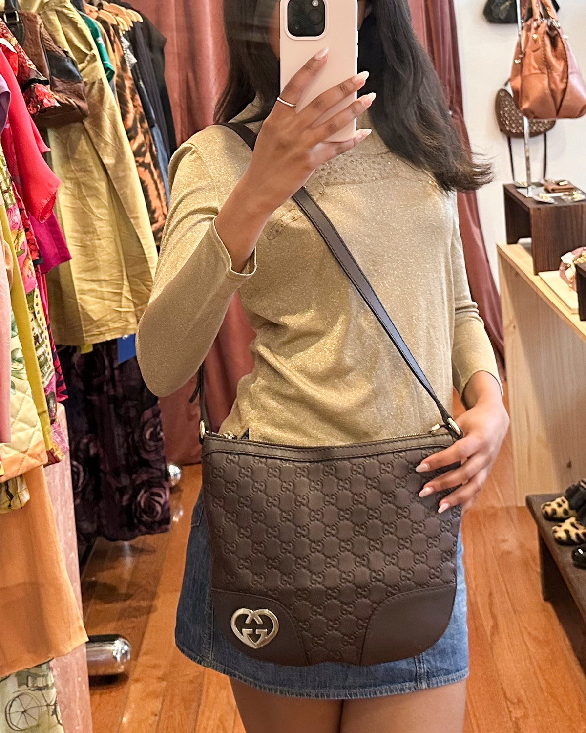 2000s GUCCI Chocolate Guccissima "Lovely Heart" Bag
