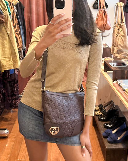 2000s GUCCI Chocolate Guccissima "Lovely Heart" Bag