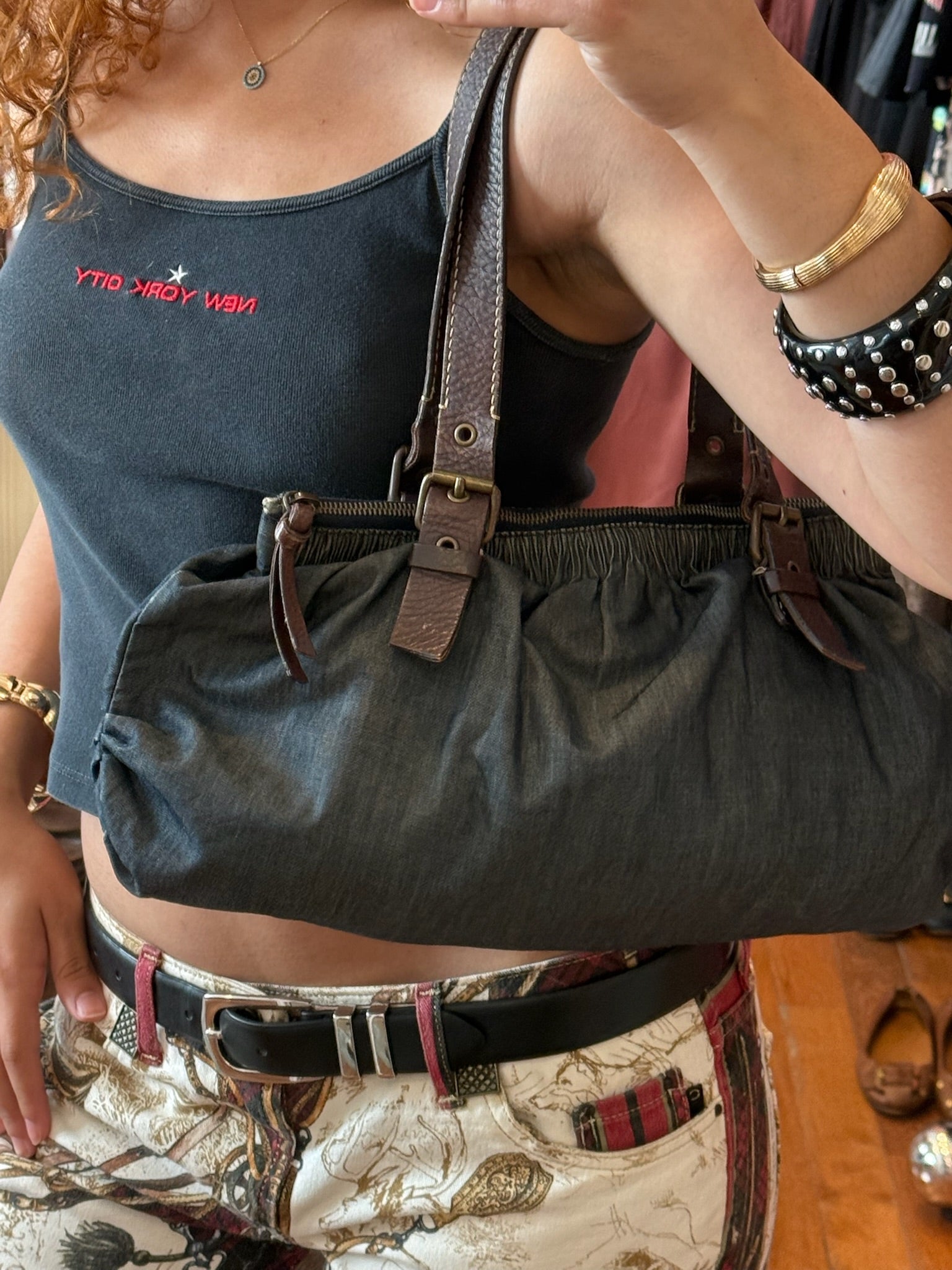 2000s MIU MIU Ruched Denim Bowling Bag – Closed Caption