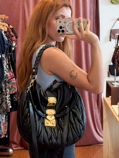 2000s MIU MIU Black & Gold Matelasse Coffer Bag