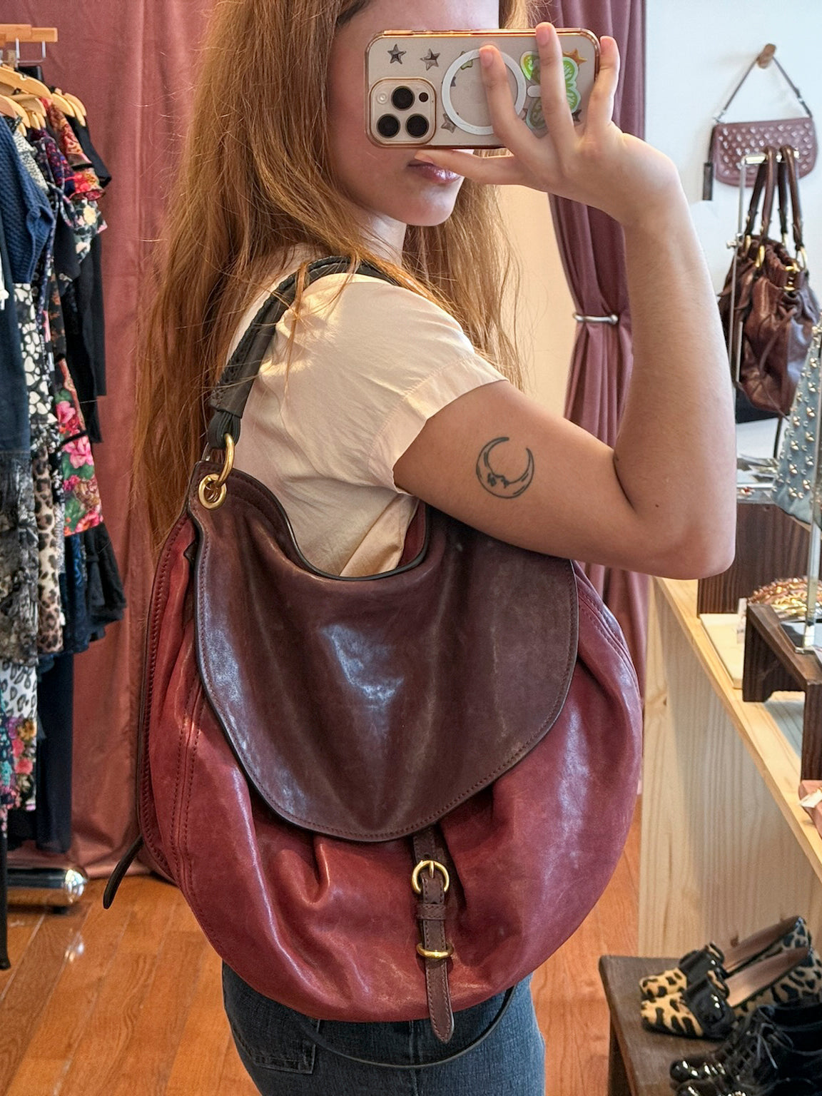 2000s MIU MIU Two Tone Maroon & Brown Hobo Bag