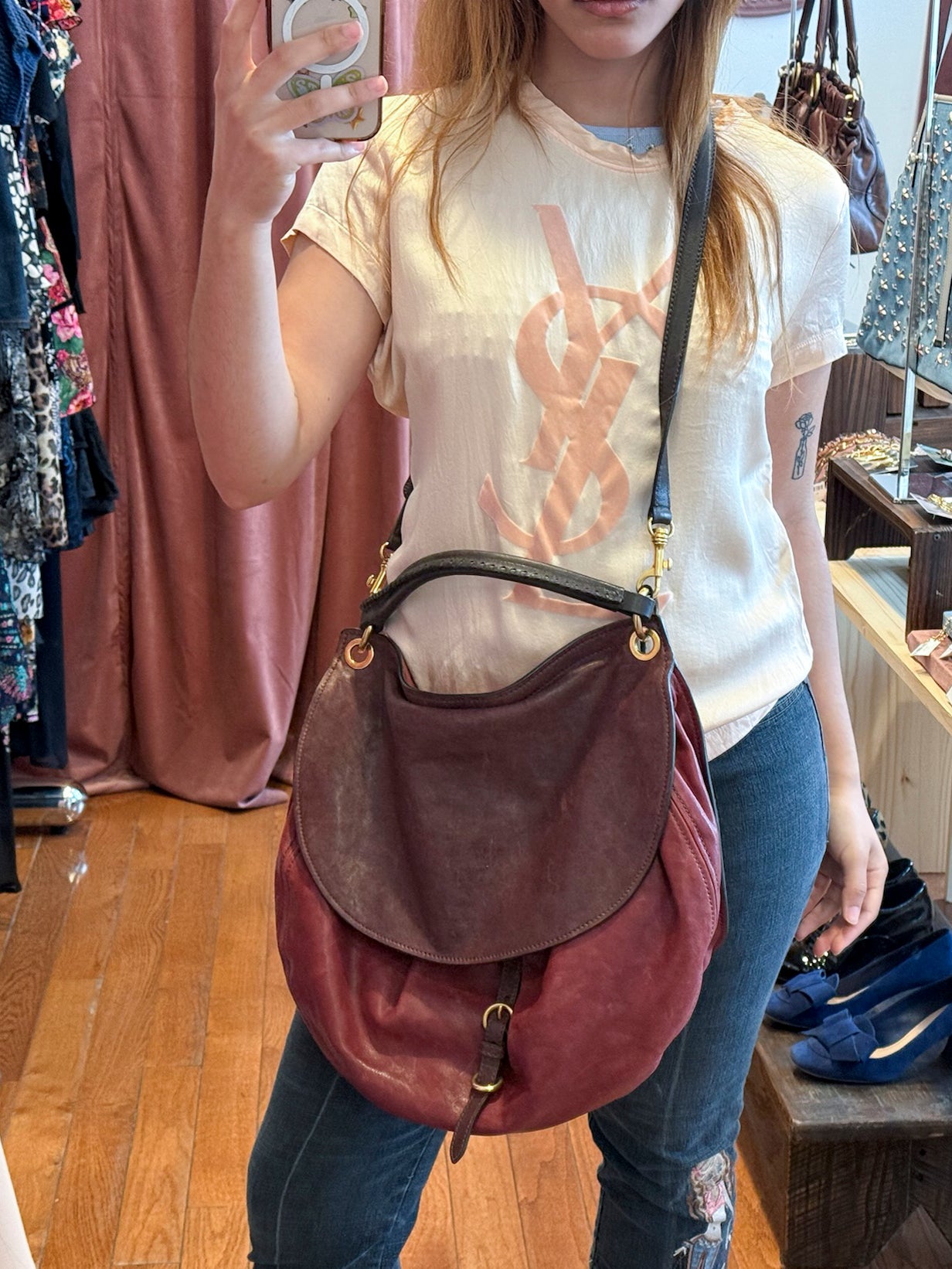 2000s MIU MIU Two Tone Maroon & Brown Hobo Bag