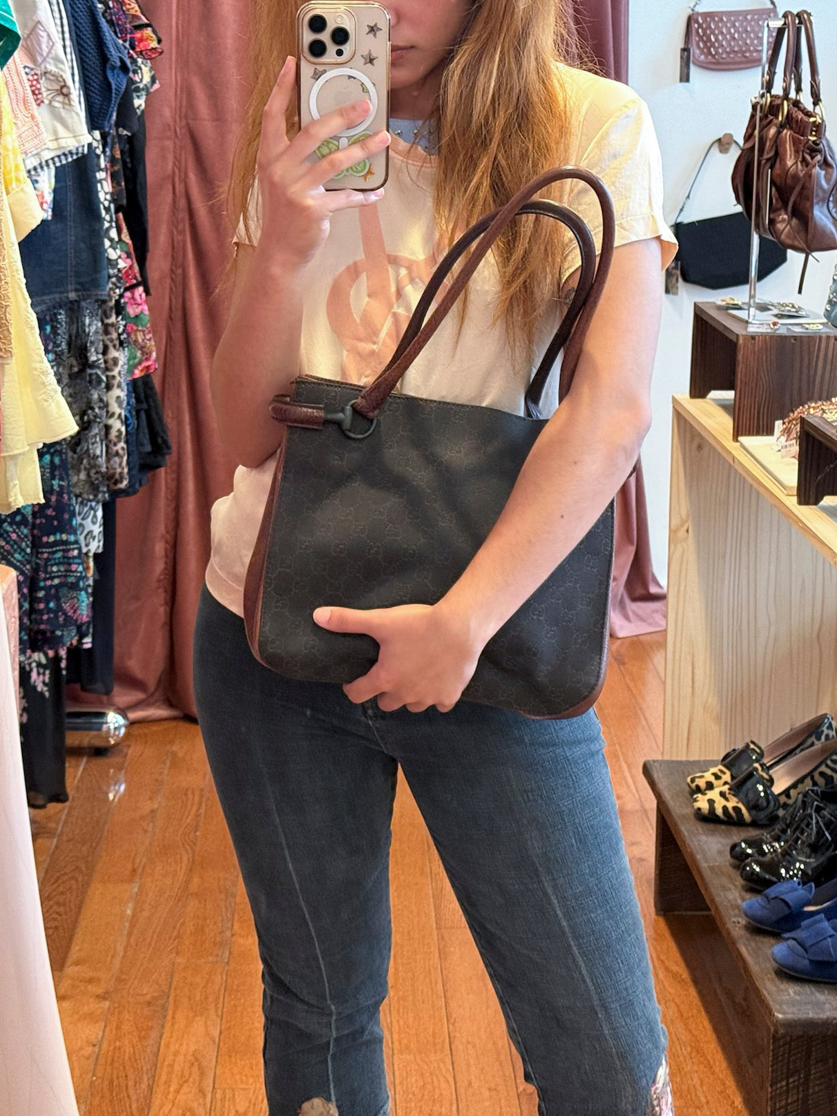 2000s GUCCI Tom Ford Era Chocolate GG Horsebit Loop Bag