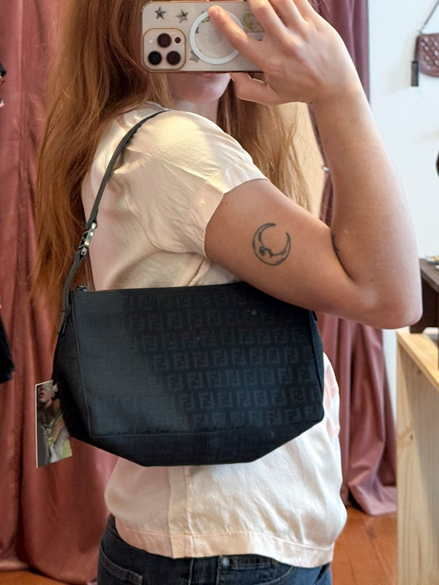 2000s FENDI Black Zucchino Pochette Baguette
