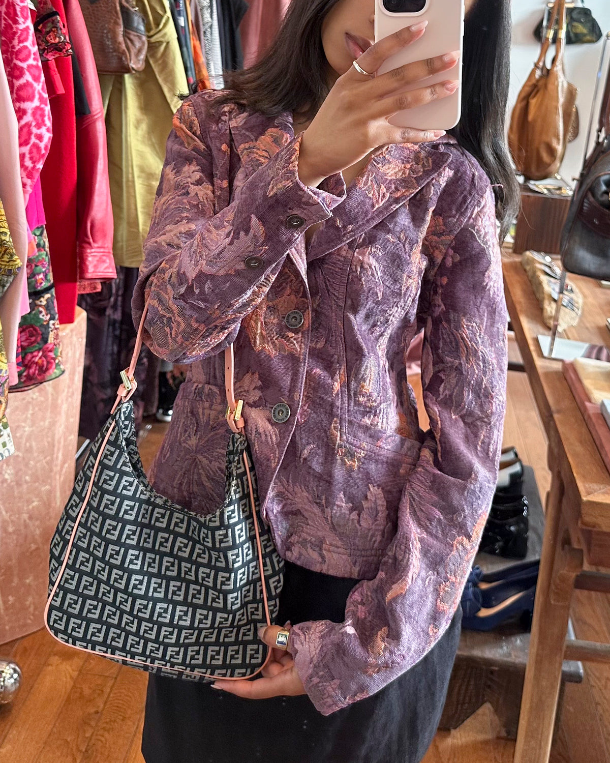 2000s FENDI Navy Zucchino Canvas Hobo Bag w/Pink Leather Trim