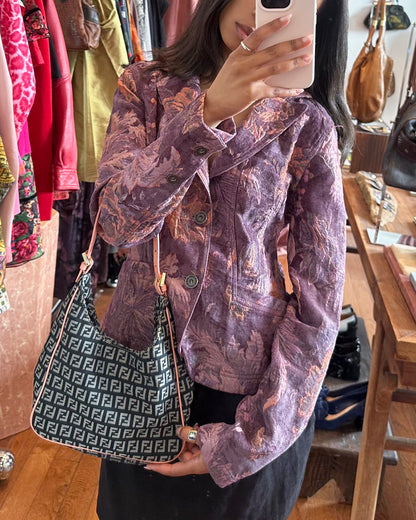 2000s FENDI Navy Zucchino Canvas Hobo Bag w/Pink Leather Trim