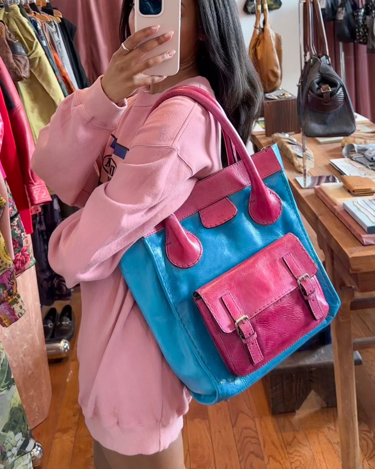 2000s CHLOE Aqua & Bubble Gum Pink Edith Bag