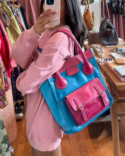 2000s CHLOE Aqua & Bubble Gum Pink Edith Bag