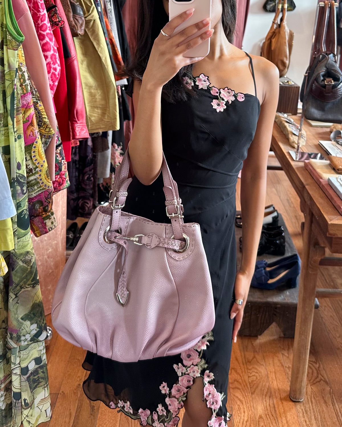 2000s FENDI Selleria Lilac Pebbled Leather Hobo Bag