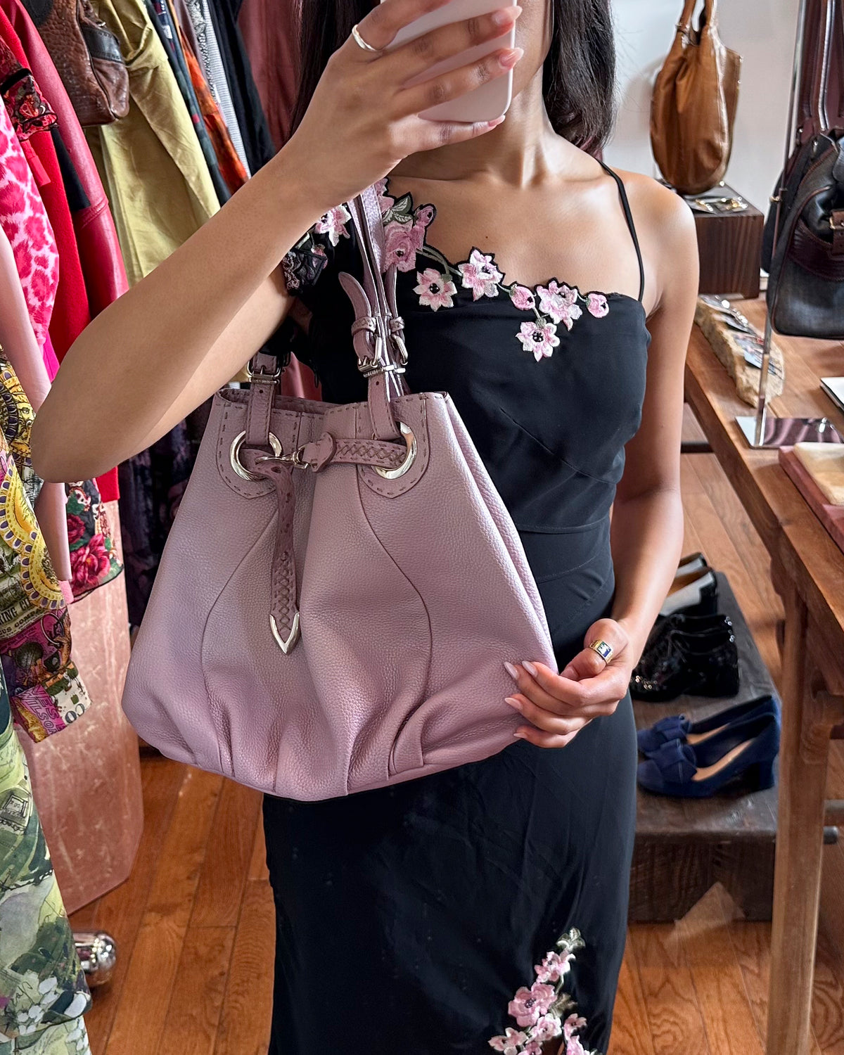 2000s FENDI Selleria Lilac Pebbled Leather Hobo Bag