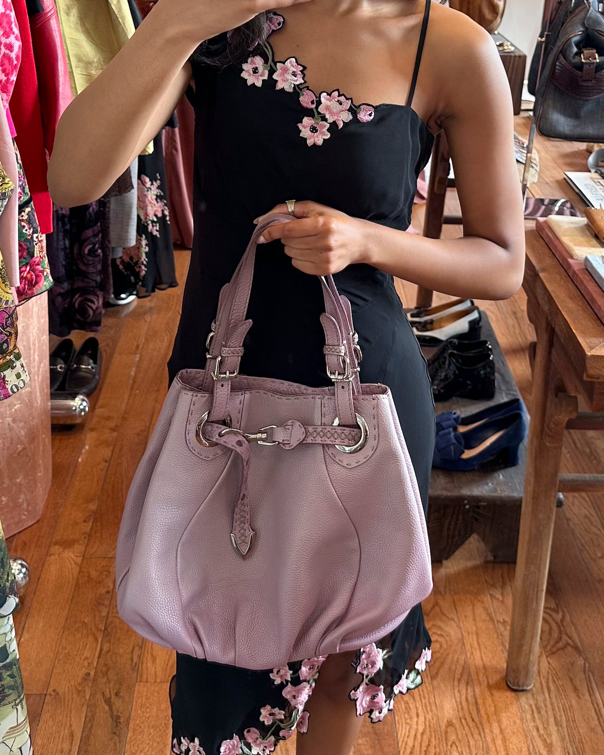 2000s FENDI Selleria Lilac Pebbled Leather Hobo Bag