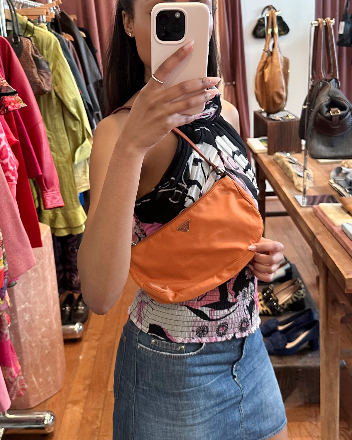 90s PRADA Papaya Tessuto Mini Pochette Bag
