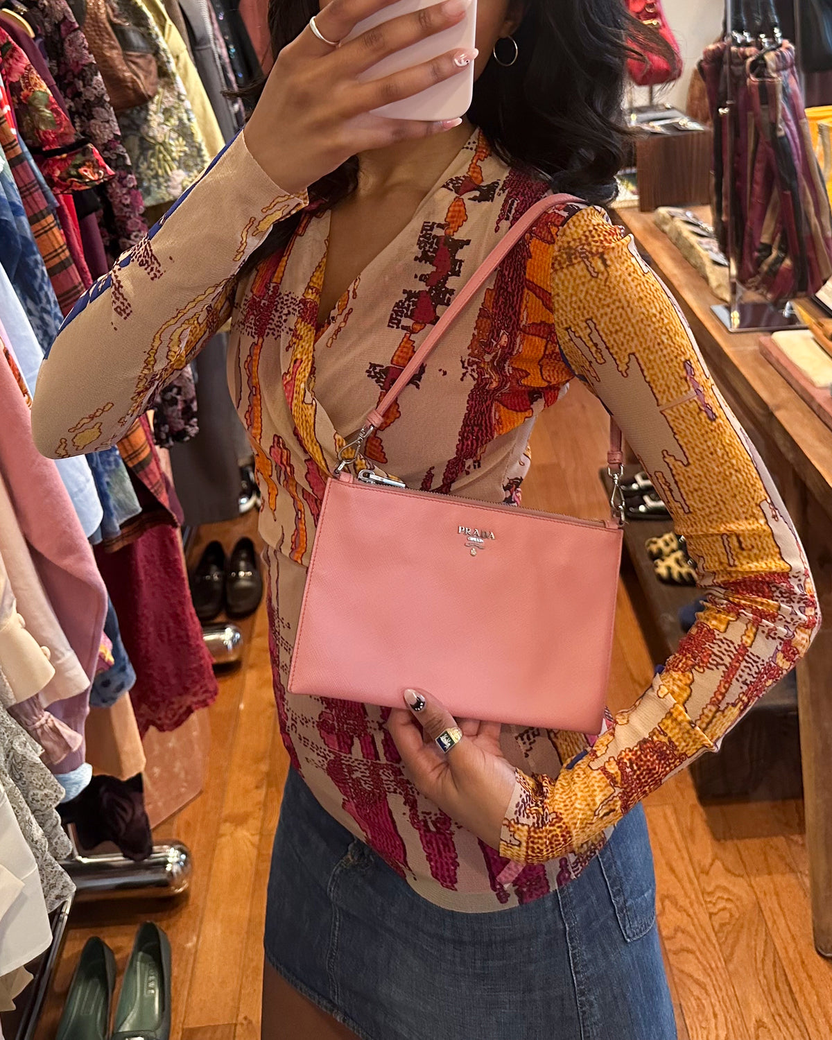 2000s PRADA Pink Saffiano Leather Mini Shoulder Bag
