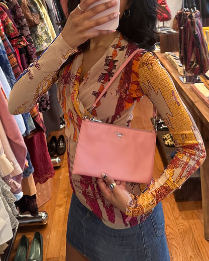 2000s PRADA Pink Saffiano Leather Mini Shoulder Bag
