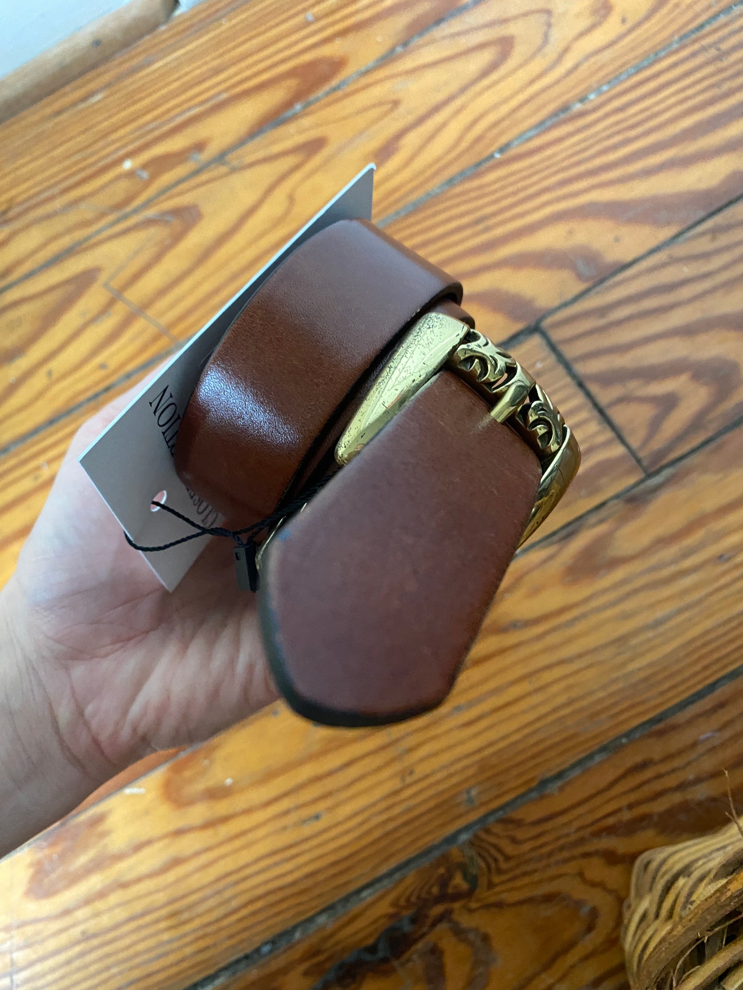 Vintage Brown + Gold Leather Belt