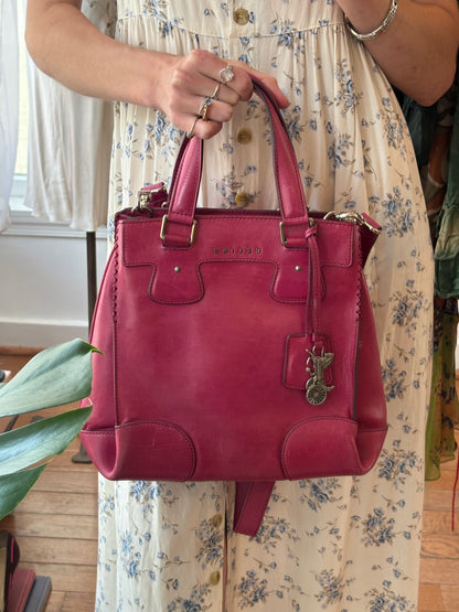 2000s CELINE Berry Leather Two-Way Bag w/Horse Carriage Charm