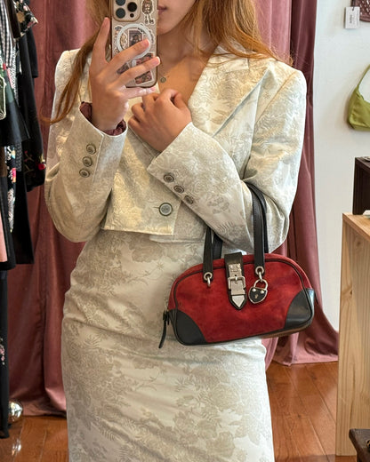 SS2005 MIU MIU Red Suede Mini Boston Bag w/Padlock