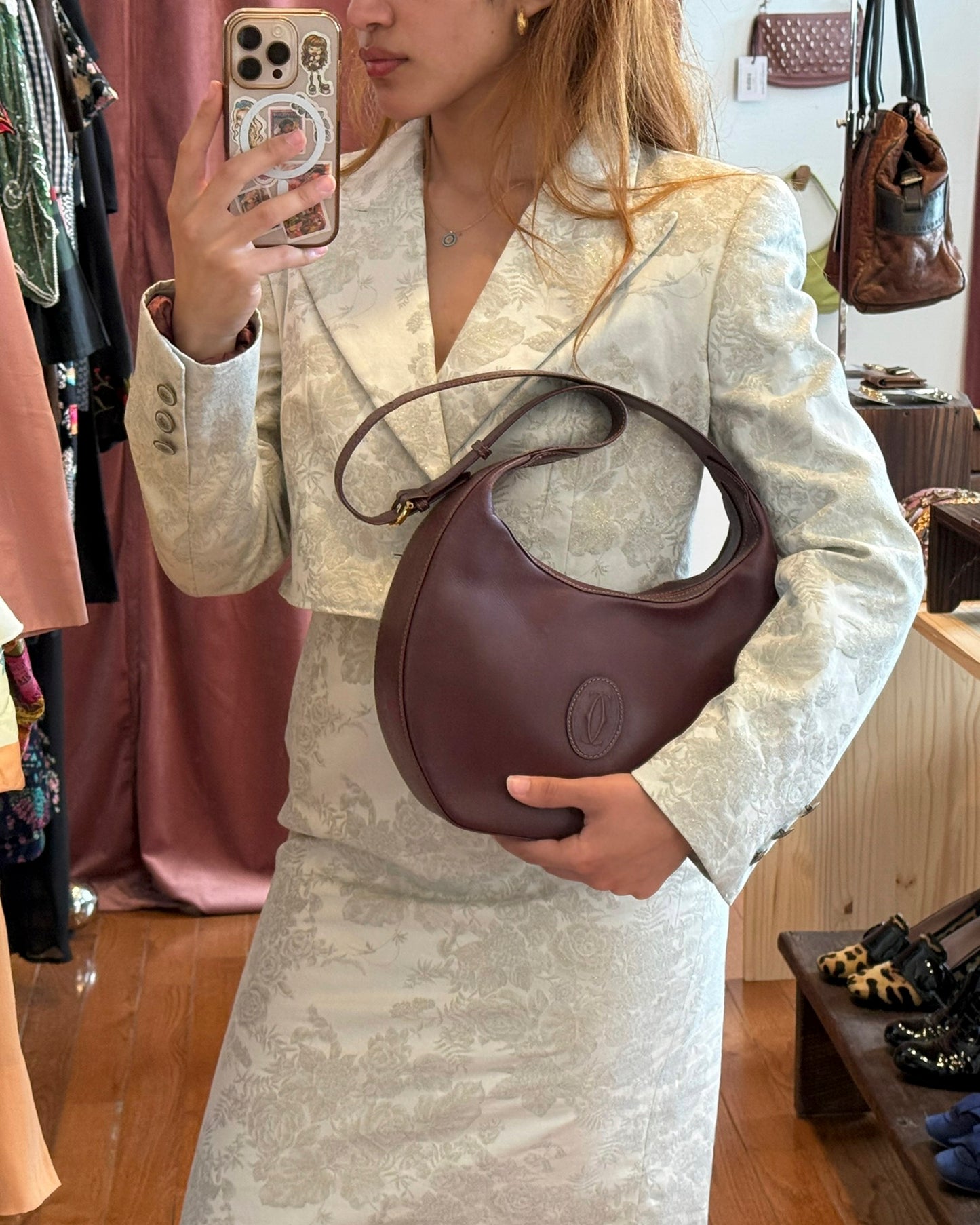 90s CARTIER Must De Line Iconic Burgundy Curved Hobo Bag