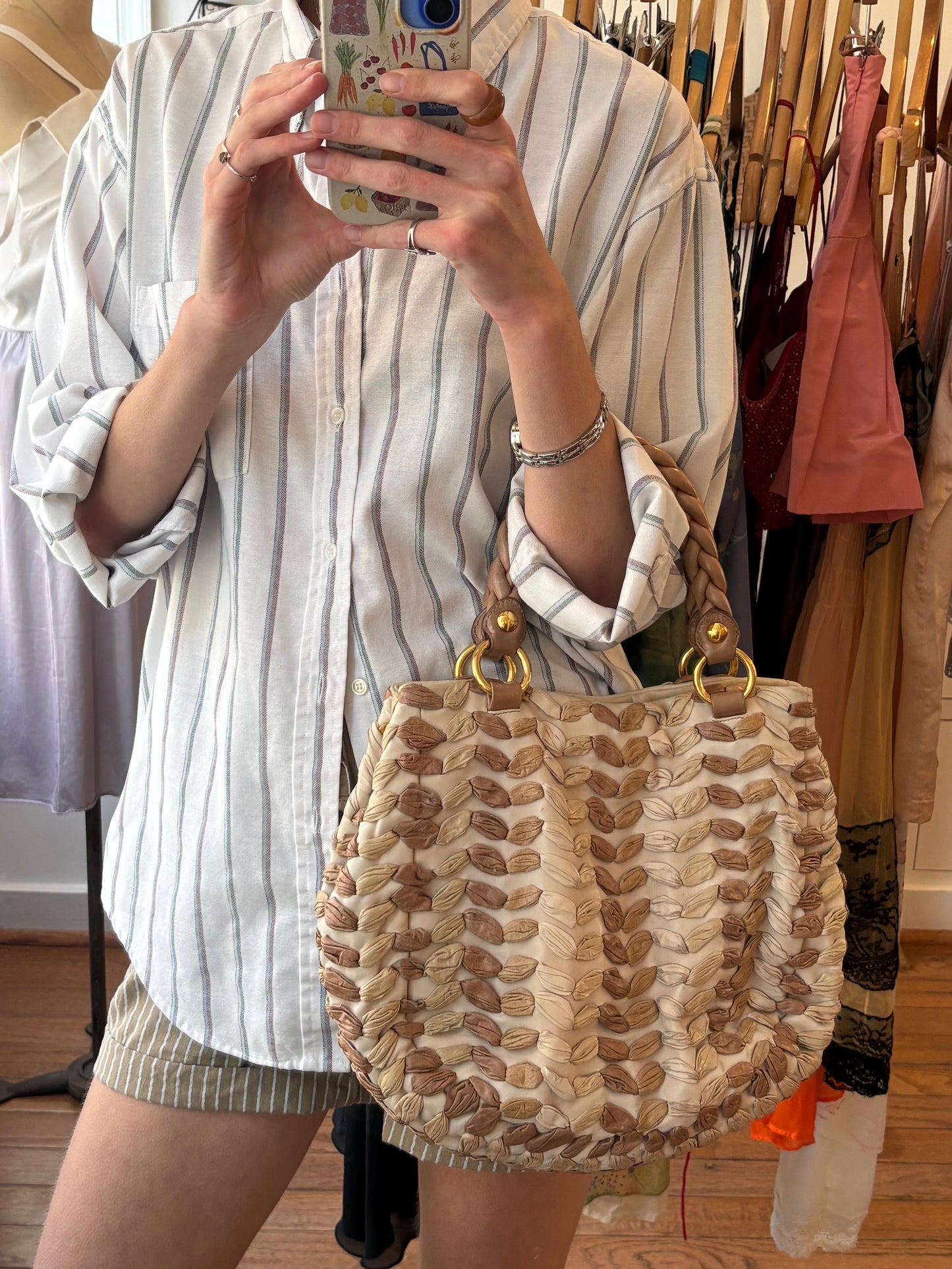 2000s MIU MIU Beige Woven Leather Bag
