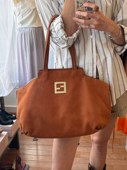 2000s FENDI Whiskey SECRET CODE Leather Bag