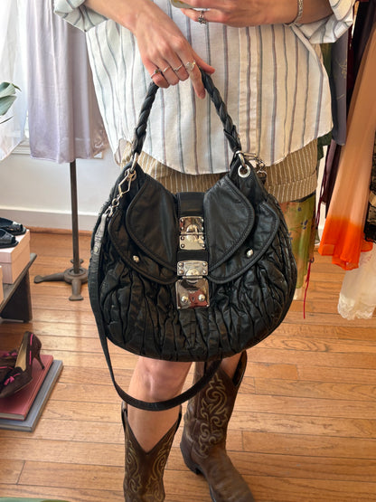 2000s MIU MIU Black Matelasse Coffer Two-Way Bag