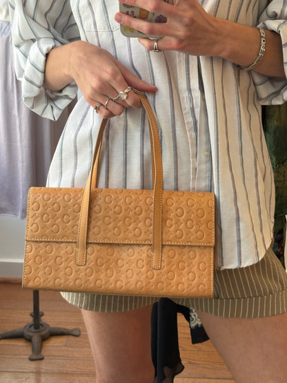 2000s CELINE Tan C Monogram Embossed Leather Baguette Bag
