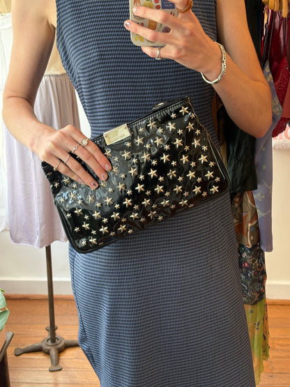 2000s JIMMY CHOO Black Patent Leather Star Studded Clutch