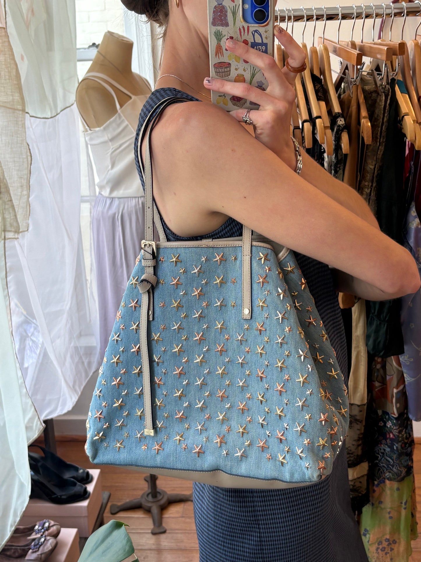 2000s JIMMY CHOO Light Blue Denim Sasha Tote