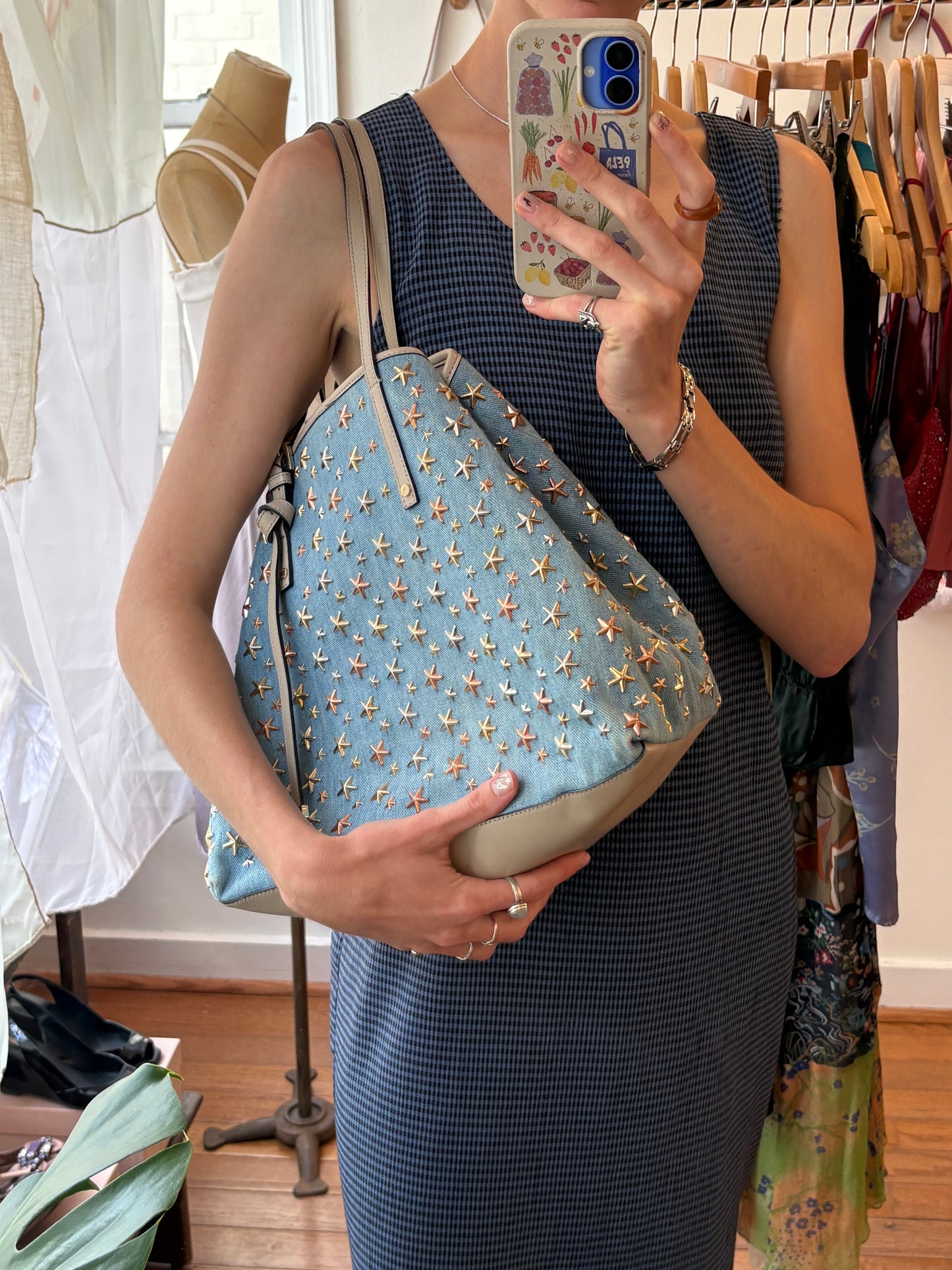 2000s JIMMY CHOO Light Blue Denim Sasha Tote