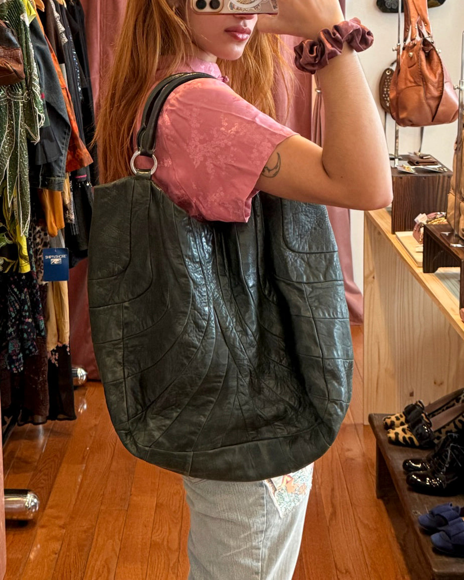 2000s MIU MIU Dark Green Distressed Patchwork Hobo Bag