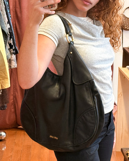 2000s MIU MIU Black Nappa Leather Hobo Bag