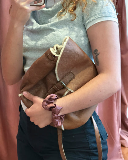 2000s MIU MIU Small Tan Shearling Hobo Bag