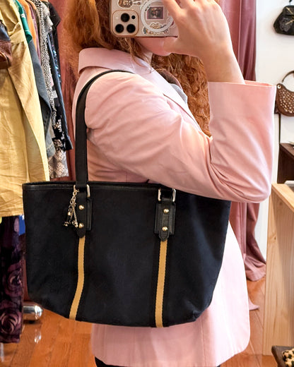 2000s GUCCI Black GG Canvas Web Charm Tote