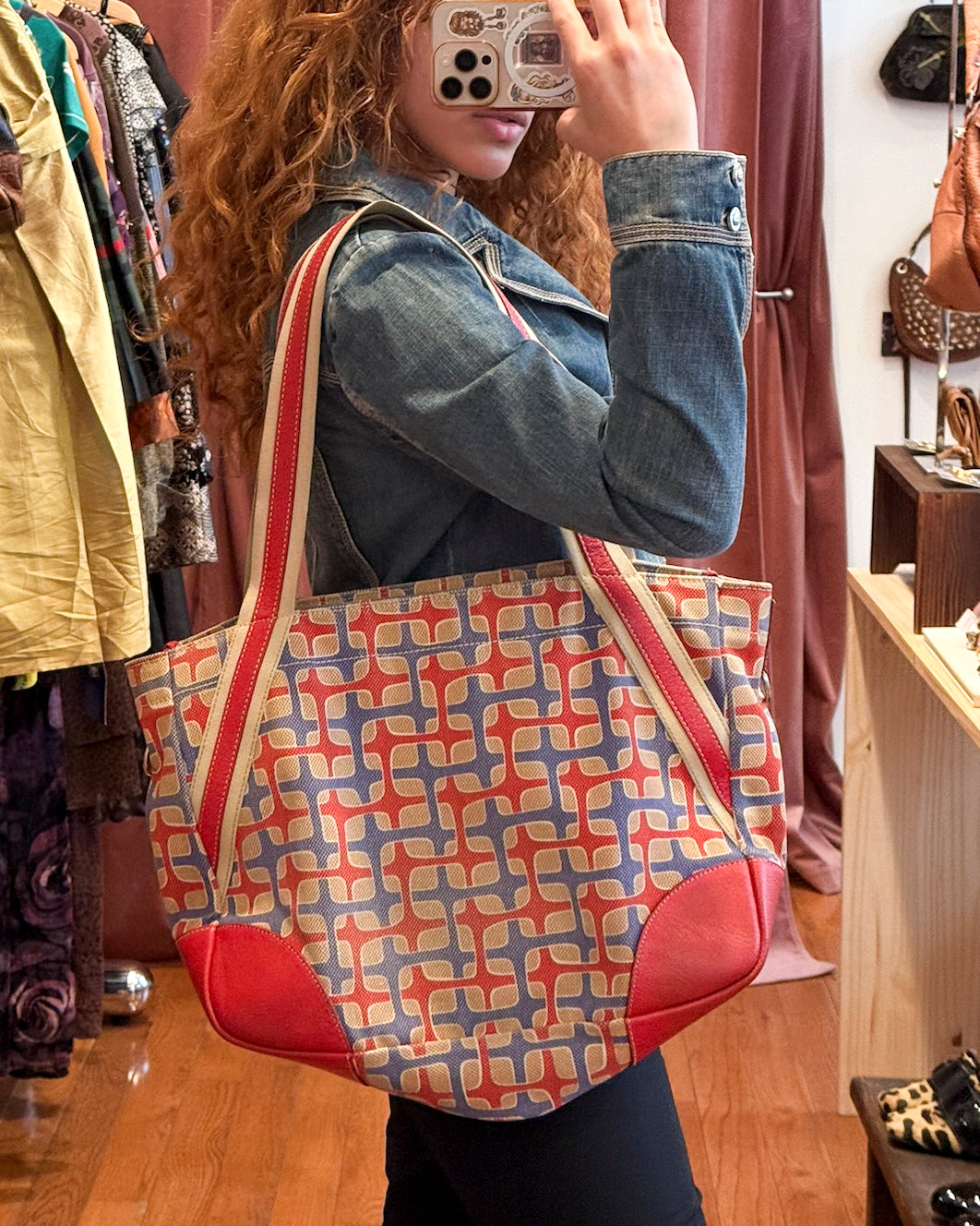 2000s PRADA Multicolor Geometric Canvas Shoulder Bag